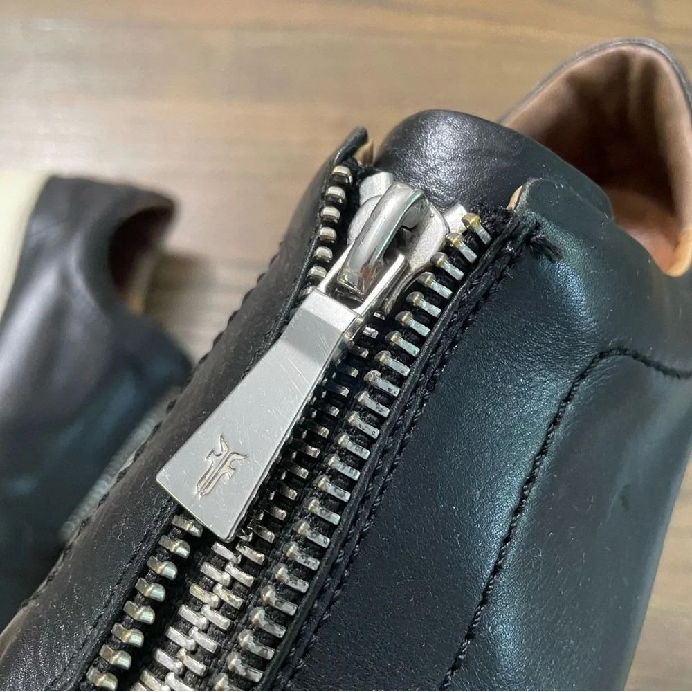 FRYE Lena Zip Up Platform Black Polished Soft Full Grain Leather Sneaker Size 7 - Picture 8 of 12